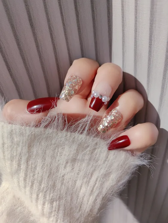 星意纯手工穿戴甲【金枝玉露】新年战甲显白低奢精致百搭亮片美甲