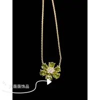 铜合金项链 高级感淡绿色花花项链-67968