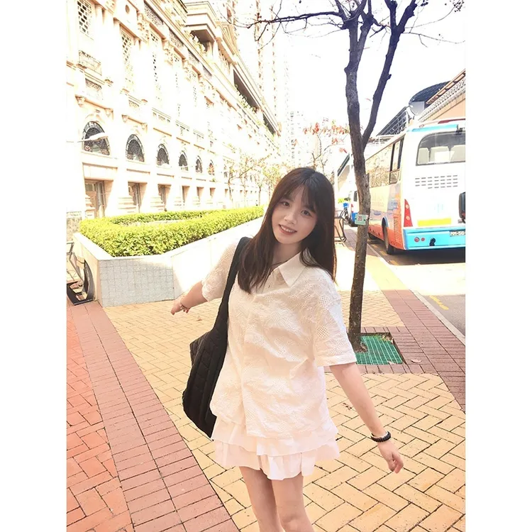 休闲慵懒风百搭纯色Polo领衬衫女2025夏季新款甜美感半身裙两件套