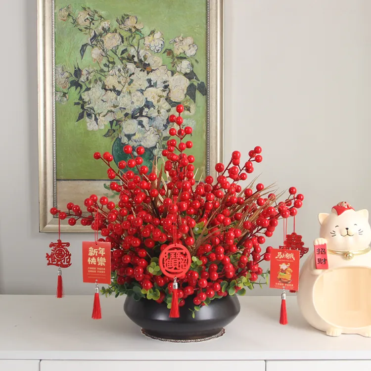 2026年发财果马上有钱马年大吉仿真红果迎新年迎春节红红火火花艺