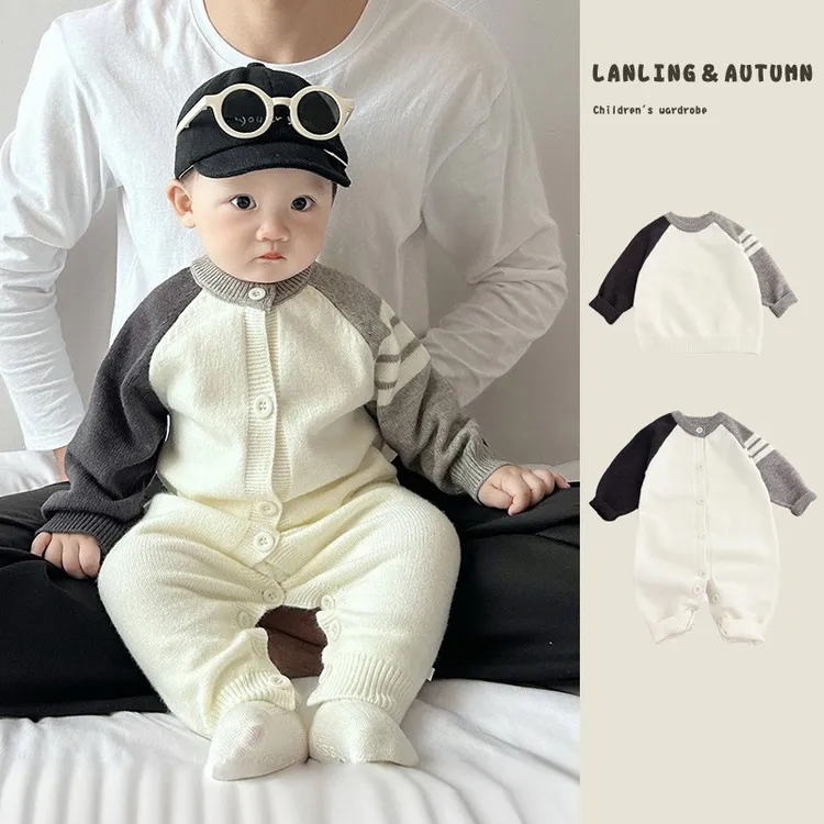 针织连体衣春秋季婴儿衣服秋装周岁洋气婴幼儿秋款毛衣外出爬服