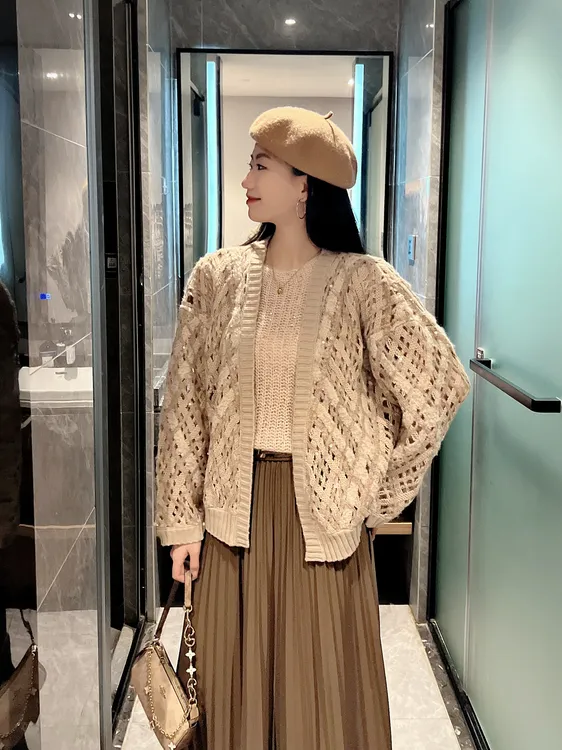 镂空开衫款厚款慵懒风女毛针织衫开衫时尚针织衫上衣秋季长袖