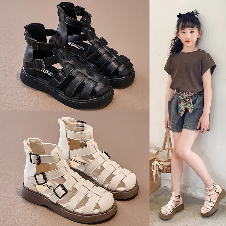 女童凉鞋夏季2025新款儿童鞋子软底包头罗马公主中大童6-12岁潮款