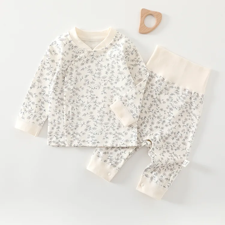 【裤腿可开】无骨纯棉婴儿内衣裤套装四季宝宝打底衣偏扣护肚秋衣裤