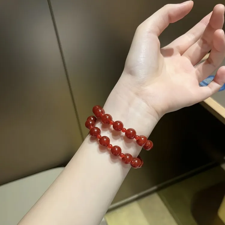 许妍同款红玛瑙双圈手串 珠径约4mm 10mm许妍同款手串