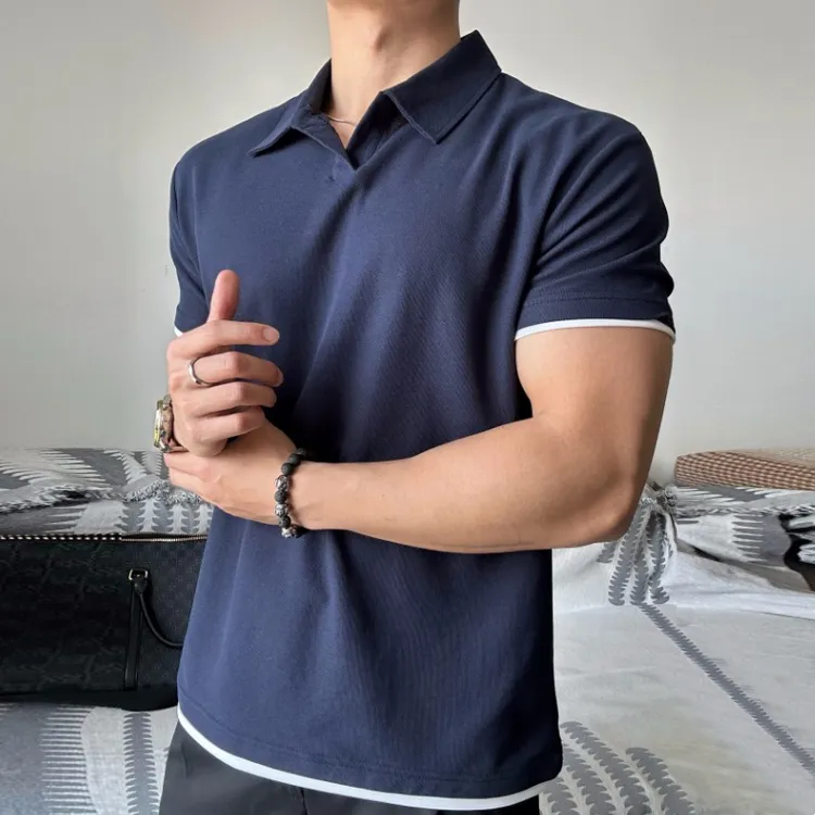 运动短袖t恤男夏季珠地棉假两件polo翻领衫健身百搭休闲透气衣服