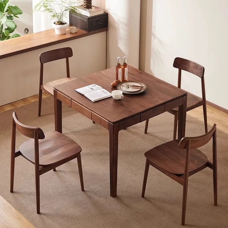 北美黑胡桃木实木餐桌小户型家用棋牌桌八仙组合掼蛋棋牌茶方桌