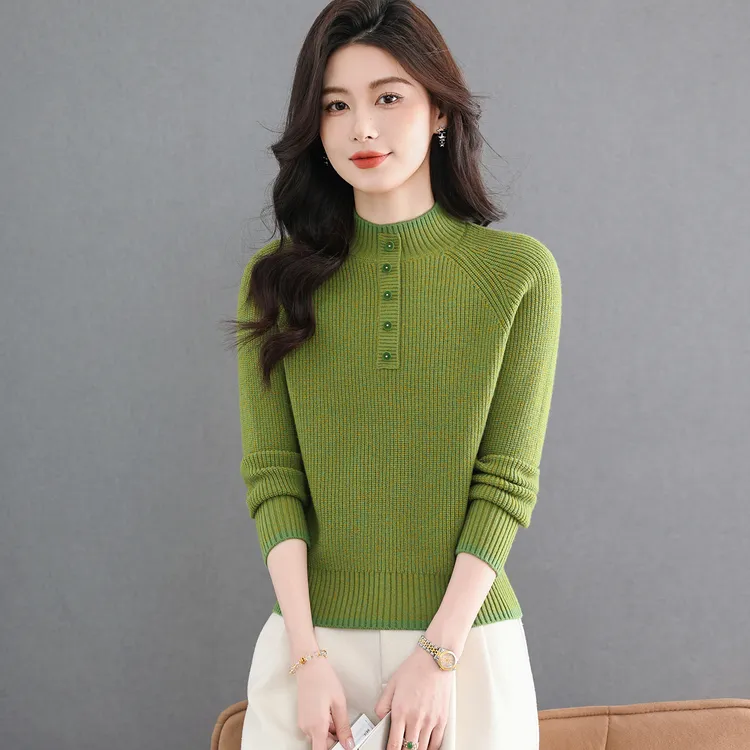 羊毛衫加厚半高领毛衣女士秋冬新款花色洋气针织打底内搭宽松显瘦