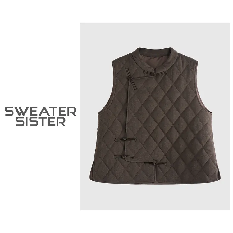 绗缝夹棉小马甲中式盘扣百搭叠穿马夹坎肩女515-02732