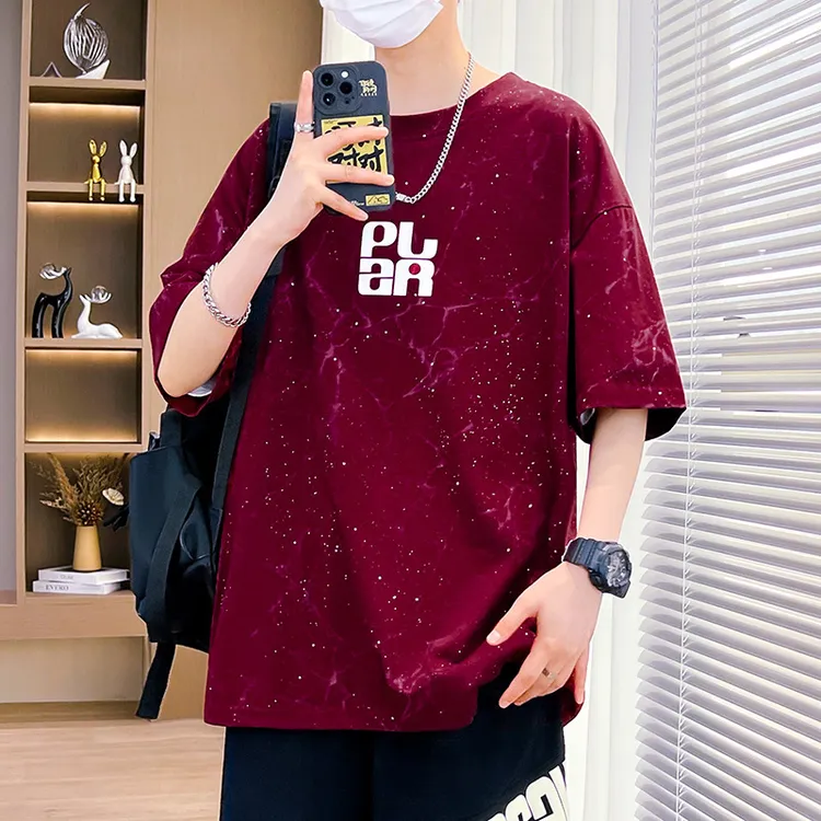 夏季新款青少年男装ins印花T恤短袖潮流宽青少年夏季印花宽松T恤