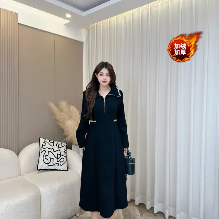 【玲胖胖 如沐初阳 】秋冬翻领拉链显瘦大码女装连衣裙LPP61988