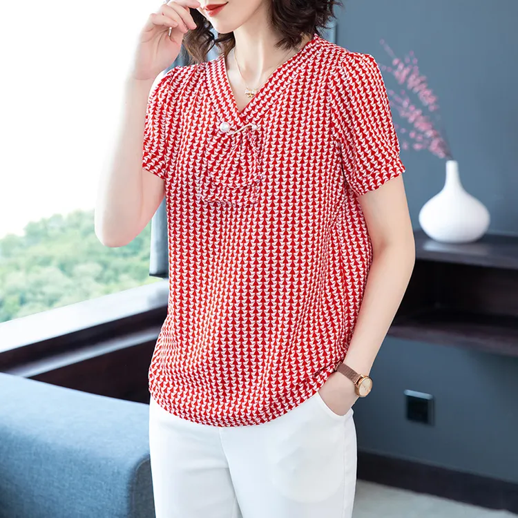 KEMAI实拍2023夏装新款中年大码女上衣中老年女装妈妈装