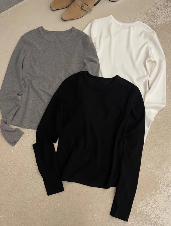 【加绒通勤必备】纯色百搭长袖INS风亲肤休闲风舒适长袖女T恤上衣