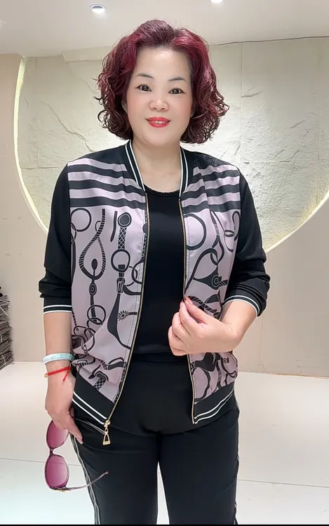 【早秋新款套装8801#】大码妈妈装黑色运动套装轻薄透气休闲气质款