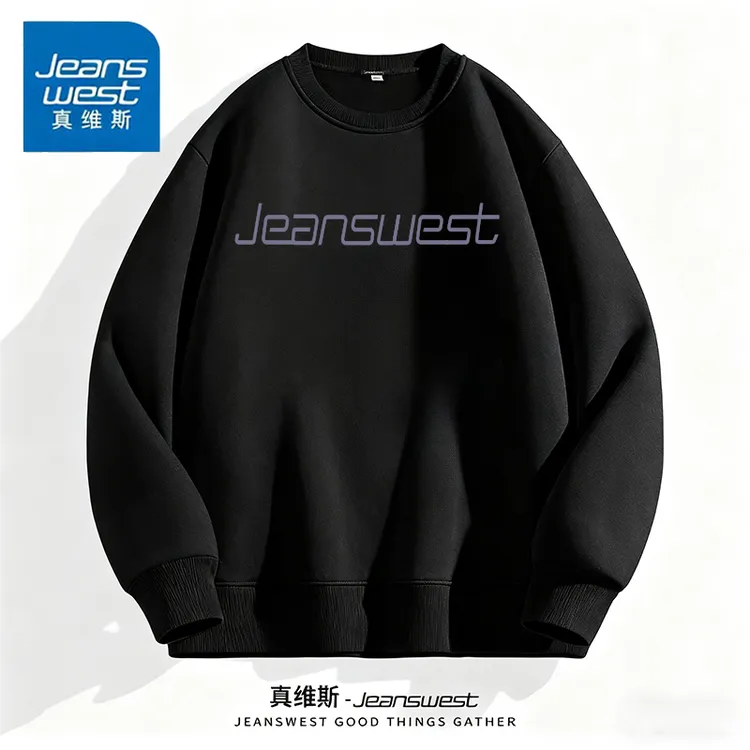 Jeanswest/真维斯简约字母印花潮流卫衣舒适宽松圆领男女同款百搭