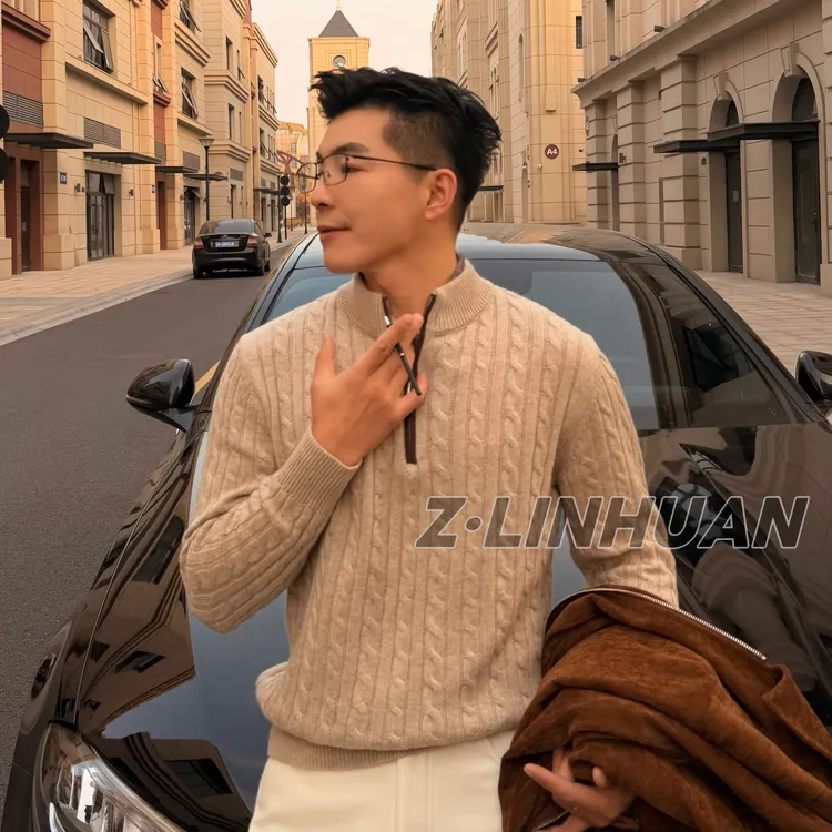 HG-冬季轻奢复古简欧老钱风羊毛半拉链毛衣