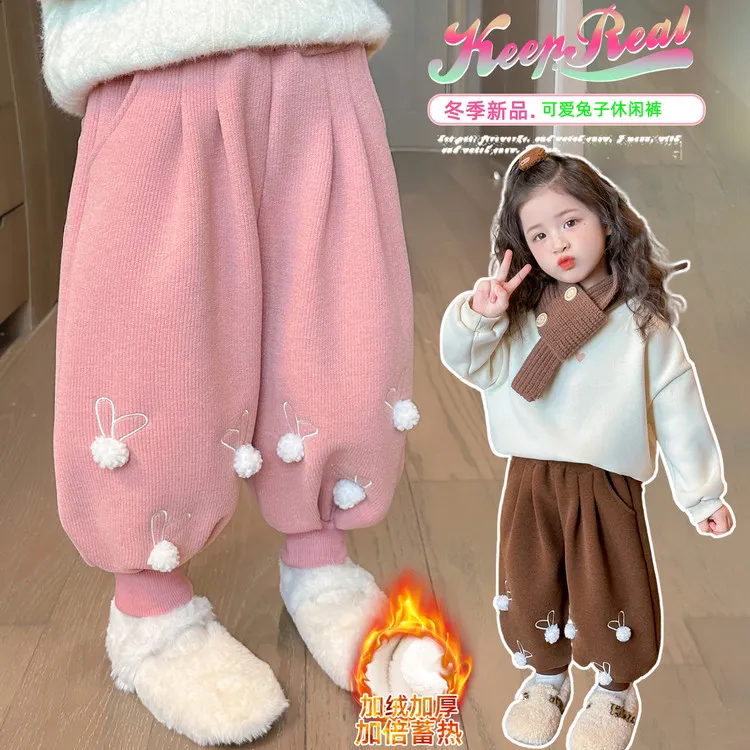 女童秋冬季加绒休闲裤2025新款女宝宝加厚冬款卫裤儿童宽松运动裤