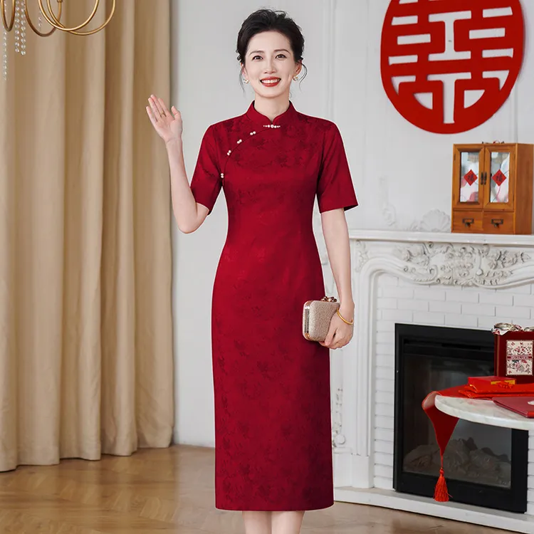 新中式新款高档结婚妈妈装婚宴礼服旗袍夏季婚宴装修身中式连衣裙