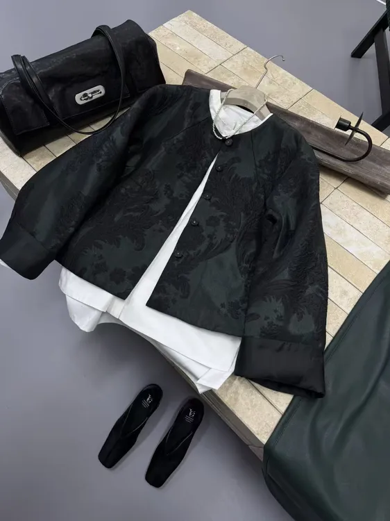 【发迹】原创设计新中式秋款拼色单排扣秋季短外套厚款宽松型长袖