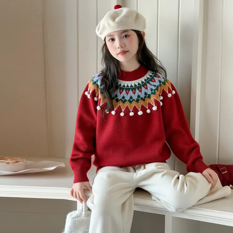 女童加绒毛衣秋冬款2025新款儿童爆款针织衫圣诞新年款毛衣内搭