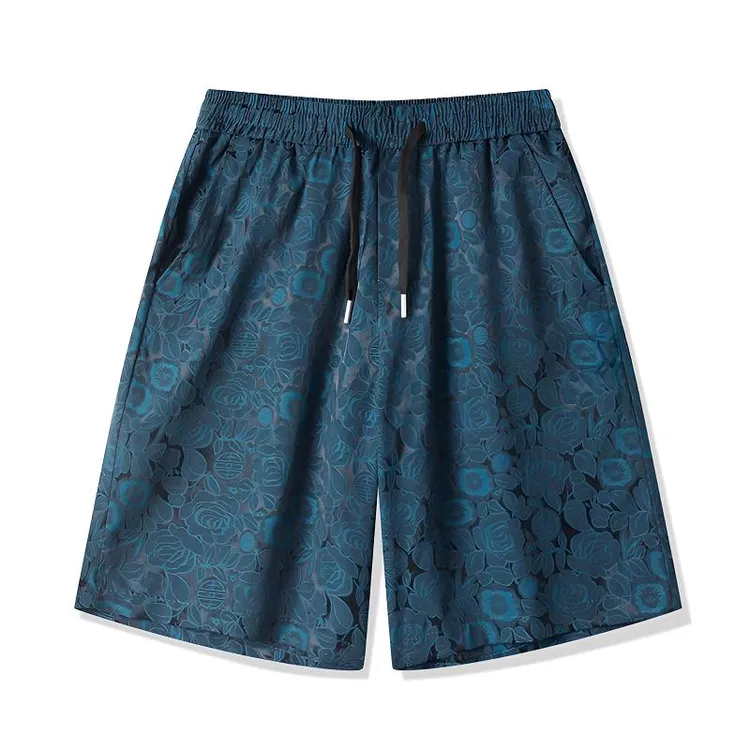 男士时尚薄款冰丝大码休闲速干夏季提花短裤男士凉感短裤冰感
