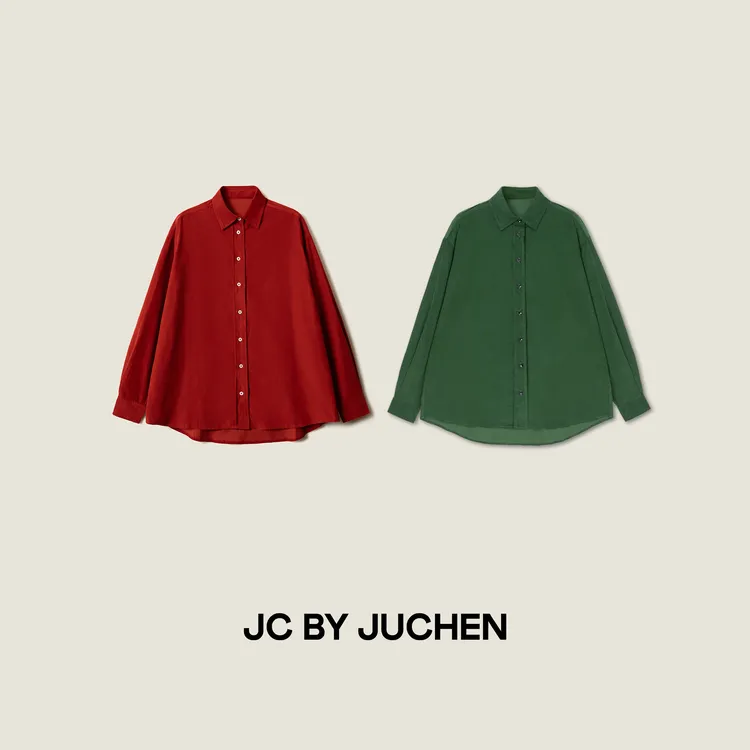 “挪威森林”ROW风定织细柔灯芯绒复古绿老钱廓形衬衫 FW104004-195