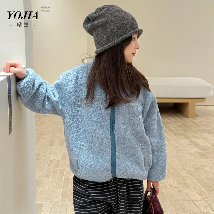 YOJIA女童短款外套秋冬2025新款洋气加绒女大童上衣保暖儿童冬装