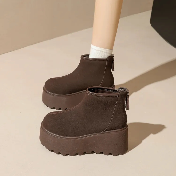 小码33厚底增高马丁靴女复古风2025秋冬新款加绒短靴小个子棉靴子