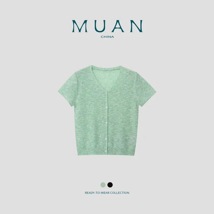 木岸MUAN：《薄荷曼波T》MUAN定制159克法式开衫短袖打底女DG3-123