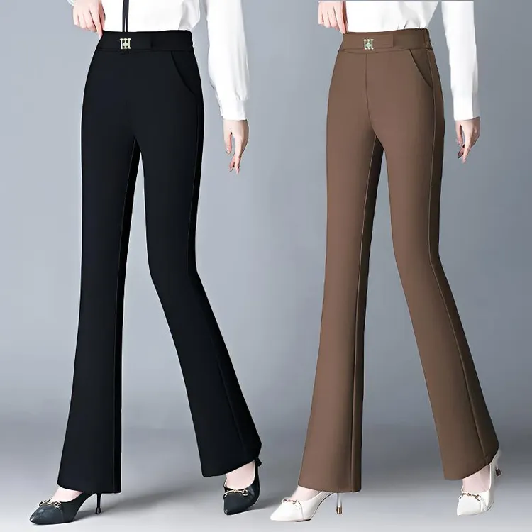 秋冬单裤长裤微喇裤厚款垂感松紧高腰显瘦修身妈妈休闲裤5006