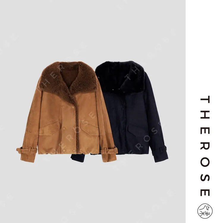 之柔【波斯宝藏】西班牙进口羊绒拉贡LACON皮毛一体高奢简约外套女