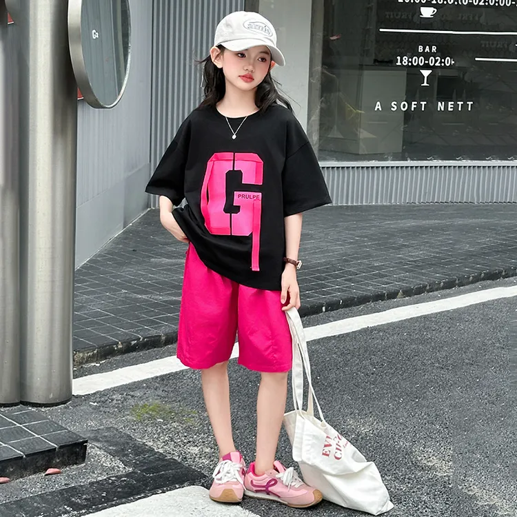 女童套装夏2025新款儿童洋气短袖T恤中大童短裤两件套潮运动夏装