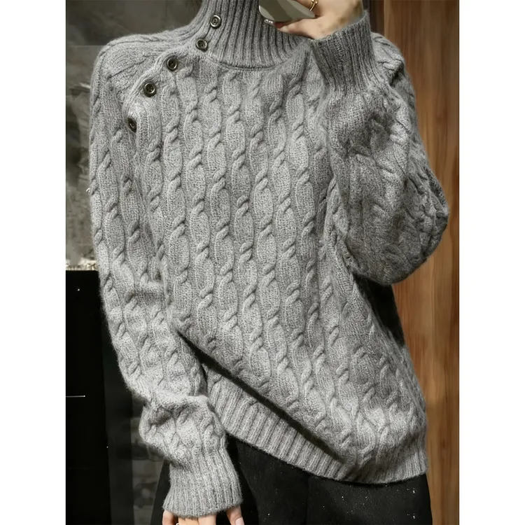 灰色高领长袖麻花针织衫女2025秋冬新款百搭舒适减龄洋气流行上衣