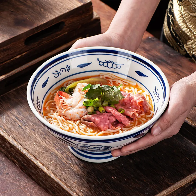 欣睿陶瓷陕西老关中大面碗油泼碗高脚碗老式秦海碗大号炸酱拉面碗