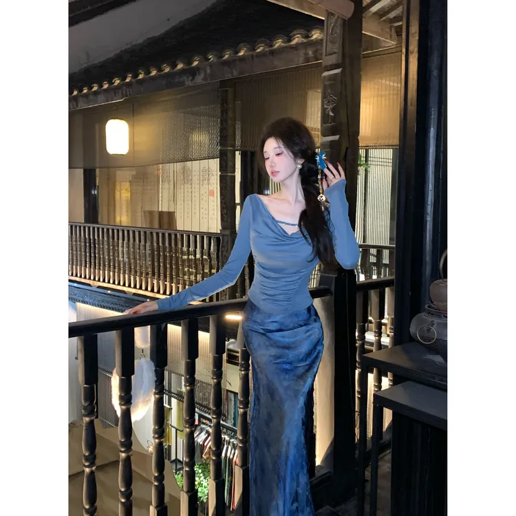 【雅乔定制】烟雨蒙蒙 荡领长袖针织上衣DYYK-24102068