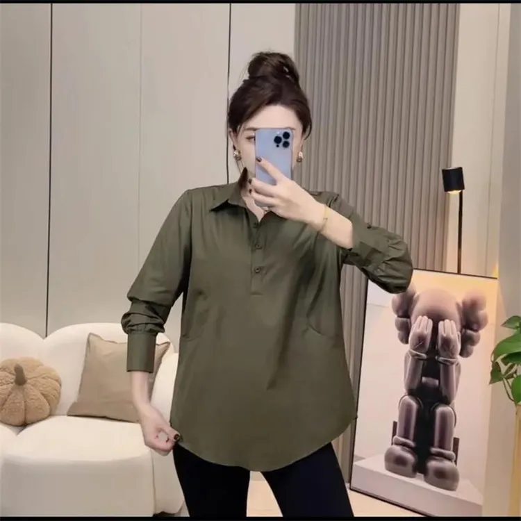 洋气方领套头宽松长袖棉质彩色休闲衬衫女装时尚春秋百搭舒适衬衣