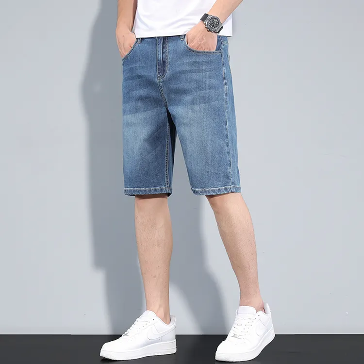 泰维肯戈夏季薄款牛仔短裤男士宽松直筒潮流休闲五分裤弹力中裤子