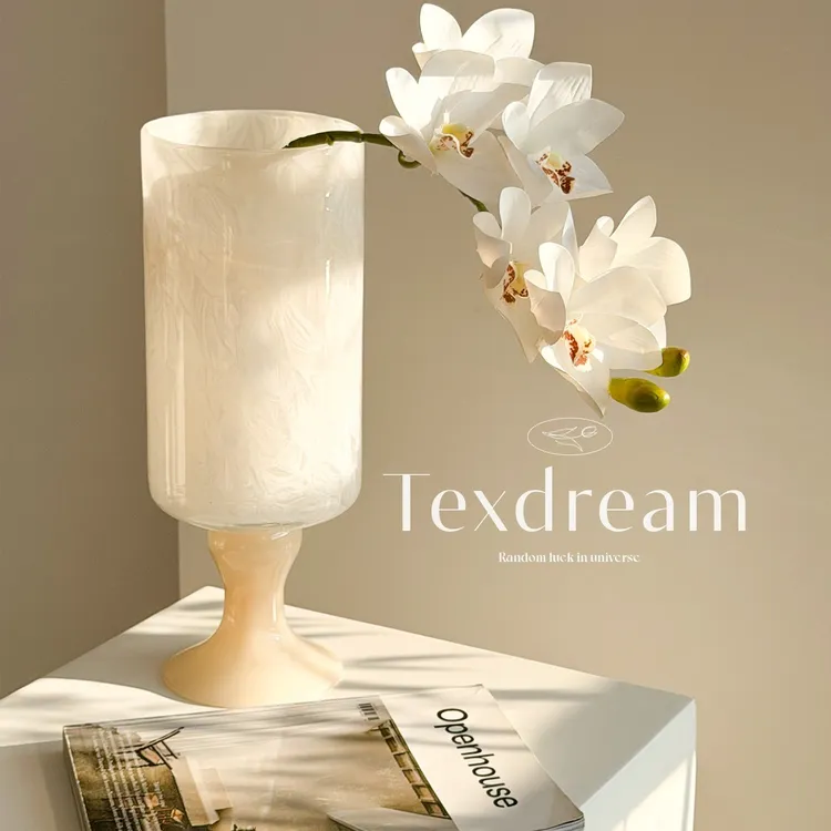 TEXDREAM凝玉 法式高脚手工琉璃花瓶小众设计客厅插花摆件