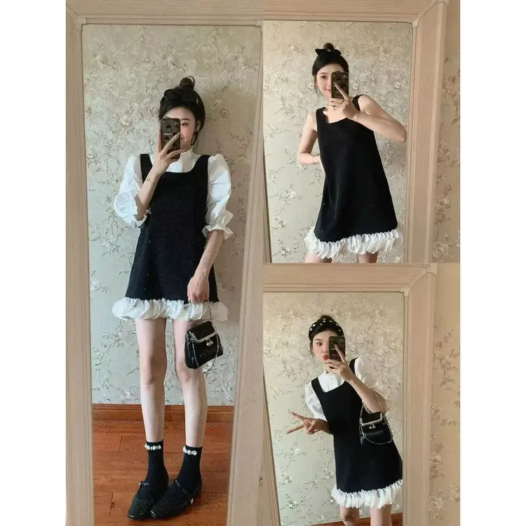 套装女2025春秋新款韩系穿搭气质花瓣无袖背心连衣裙长袖衬衫上衣