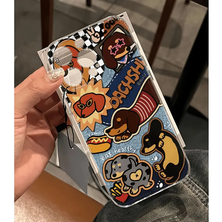 牛仔腊肠狗适用苹果15PROMAX全包手机壳iPhone14小众透明