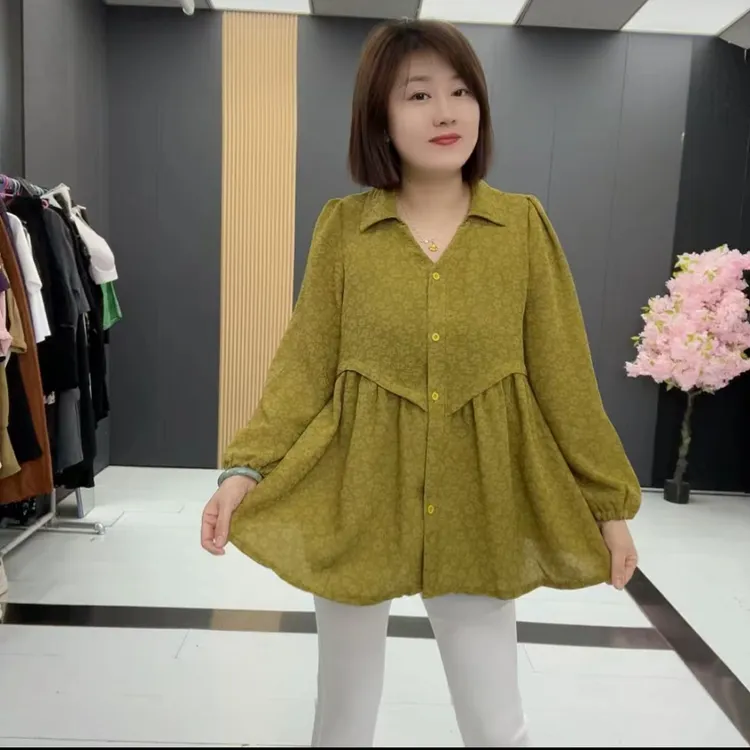 宽松时尚碎花朵拼接长袖衫-osdg-1112