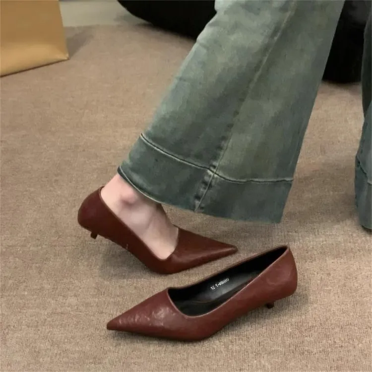 法式气质名媛黑色单鞋女鞋子2025新款春春春季尖头细跟红色高跟鞋