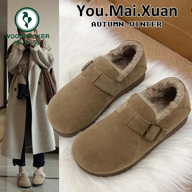 啄木鸟全包加绒勃肯鞋女2025年新款冬外穿毛毛棉鞋防滑保暖雪地靴