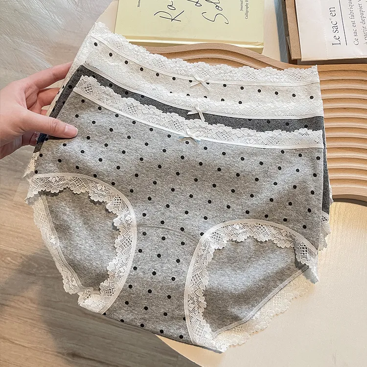 纯棉蕾丝女士内裤女款100%全棉7A抗菌裆透气无痕女生少女中腰短裤