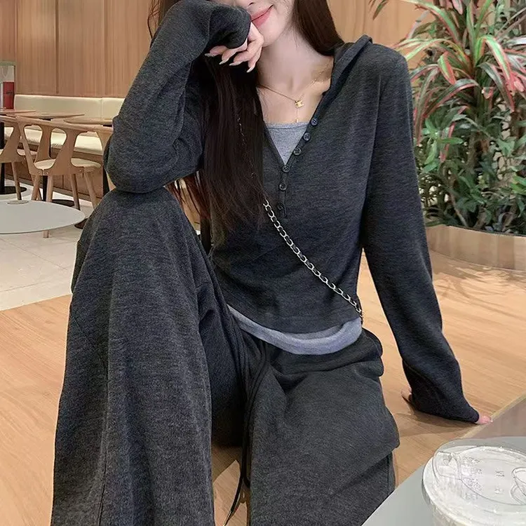 连帽卫衣运动服套装女春秋跑步时尚韩版显瘦上衣休闲两件套阔腿裤