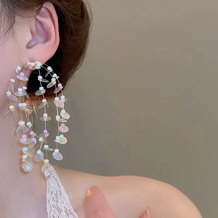 非金属亚克力耳饰 夏日多巴胺串珠亮片耳环女夸张耳饰海边度假风