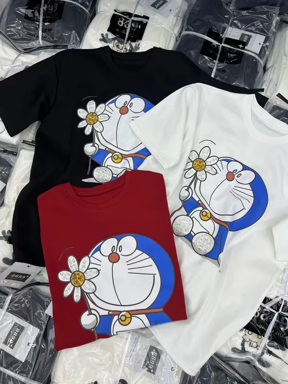 24秋冬新款春款叮当猫宽松中长款遮肉洋气圆领短袖T恤女