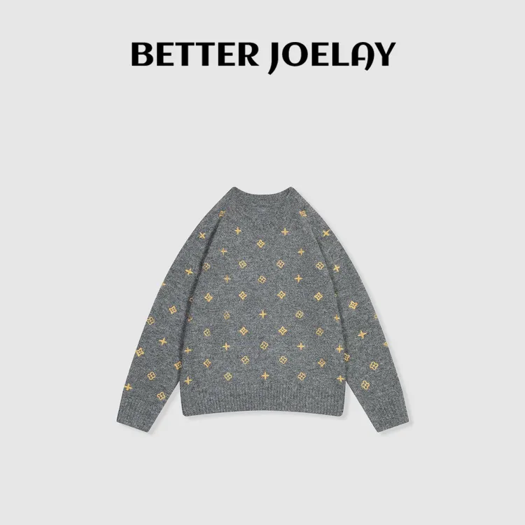 BETTER JOELAY-【灰金碎花】羊毛时尚针织套头毛衣个性慵懒LL6206