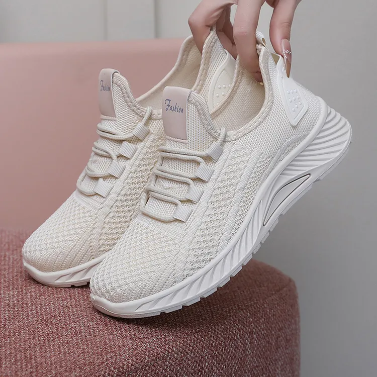 鞋子女春秋新款休闲时尚运动鞋单鞋飞织布面透气一脚蹬防滑跑步鞋