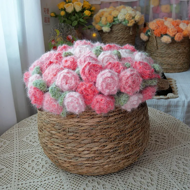 【小九麻麻】一米玫瑰篮北欧简约藤草编花盆编织花篮落地大花盆套